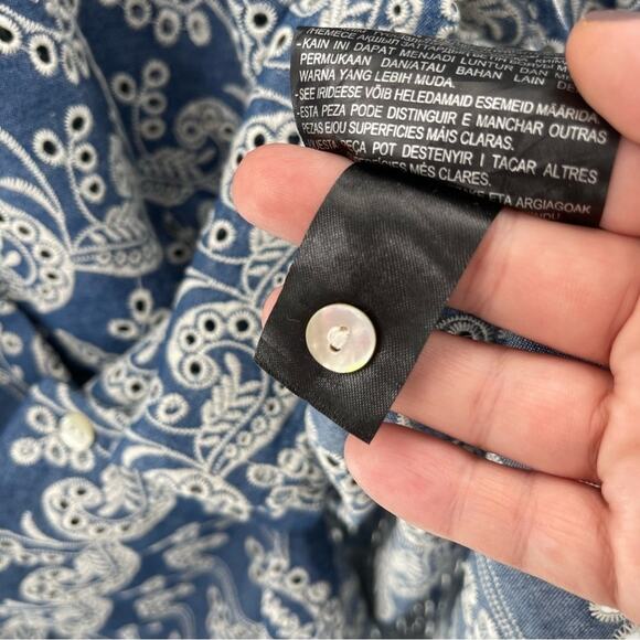 Zara Blue Paisley Floral Embroidered Shirt Dress Cutwork Embroidery Size Small - Picture 12 of 15